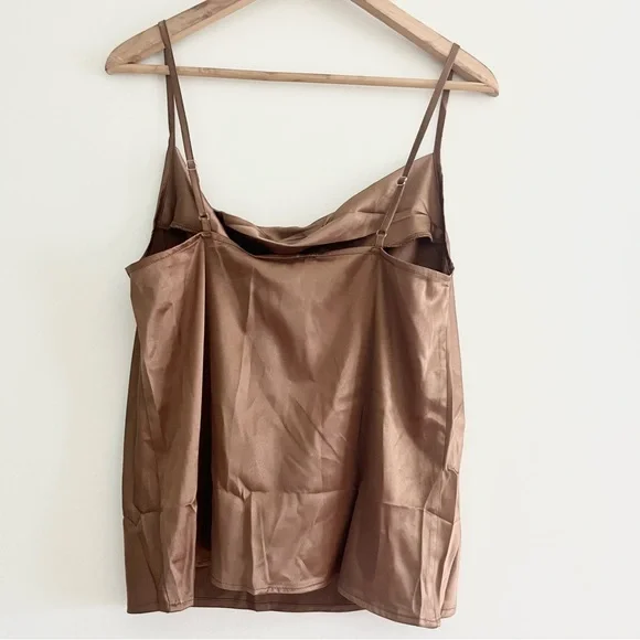 NWT Simplee Boutique Brand Brown Silky Tank Top w Adjustable Straps Cowl Neck M - Picture 6 of 7